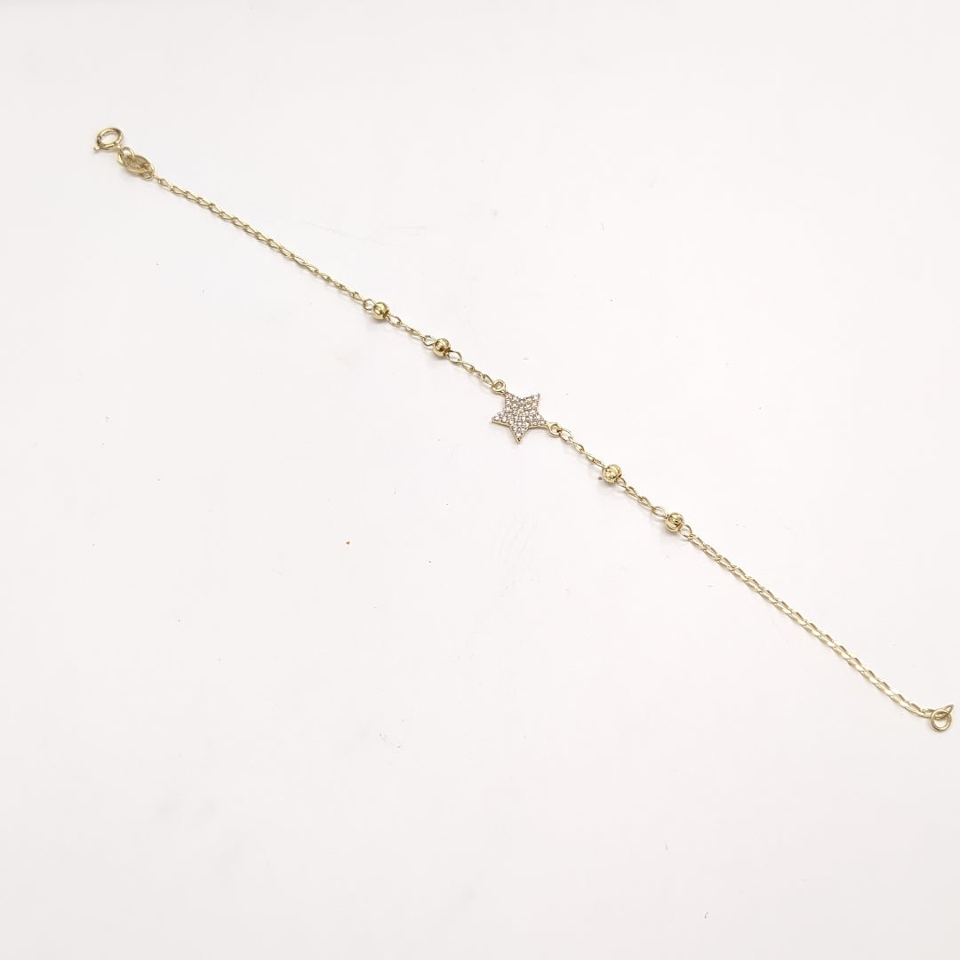PULSERA ESPECIAL CON ESTRELLA Y CIRCONIAS 14K 18 CM 1.4 GR (NUEVO)