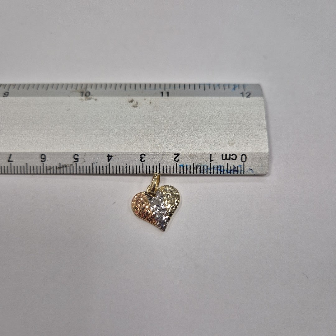 DIJE TEJIDO CORAZON LABRADO COMBINADO 14K 1.2 GR (NUEVO)