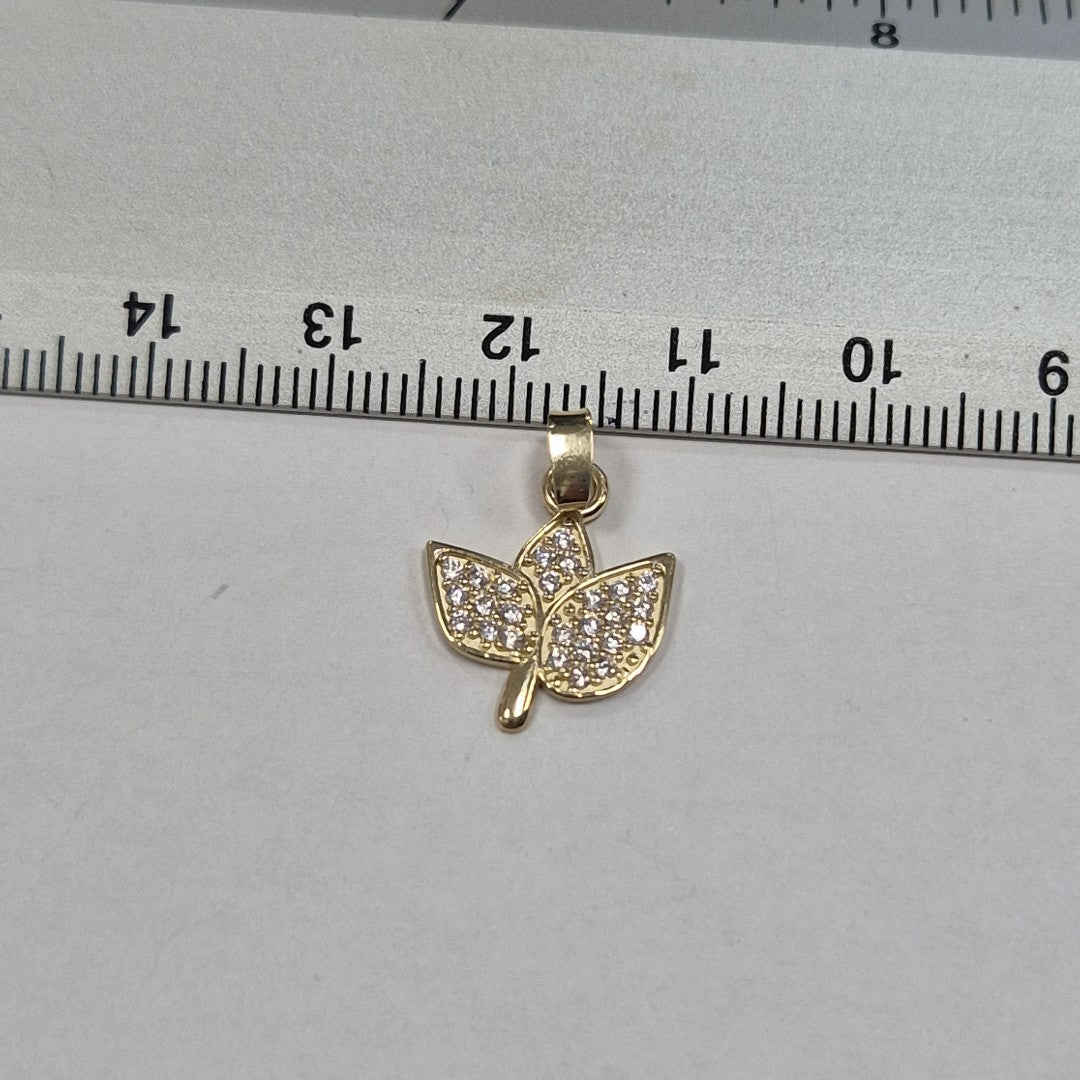 DIJE TEJIDO HOJAS CON CIRCONIAS 14K 1 GR (NUEVO)