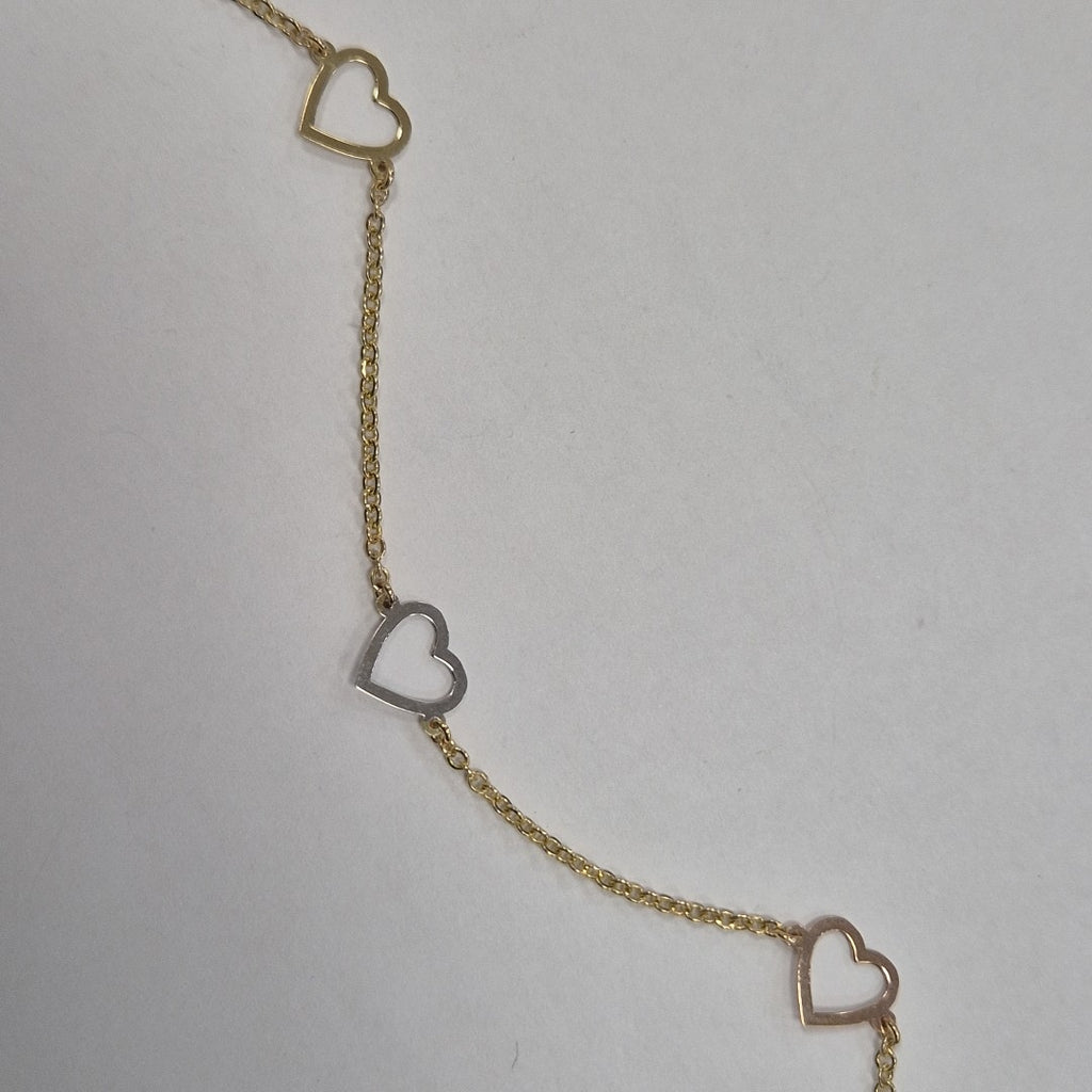 PULSERA ESPECIAL CON CORAZONES CONBINADOS 14K 18 CM 1.7 GR (NUEVO)