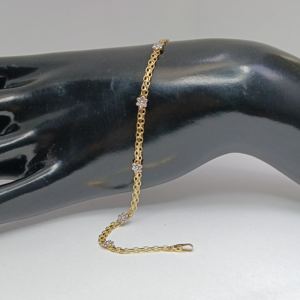 PULSERA ESPECIAL C FLORES 14K 18 CM 3 GR (NUEVO)