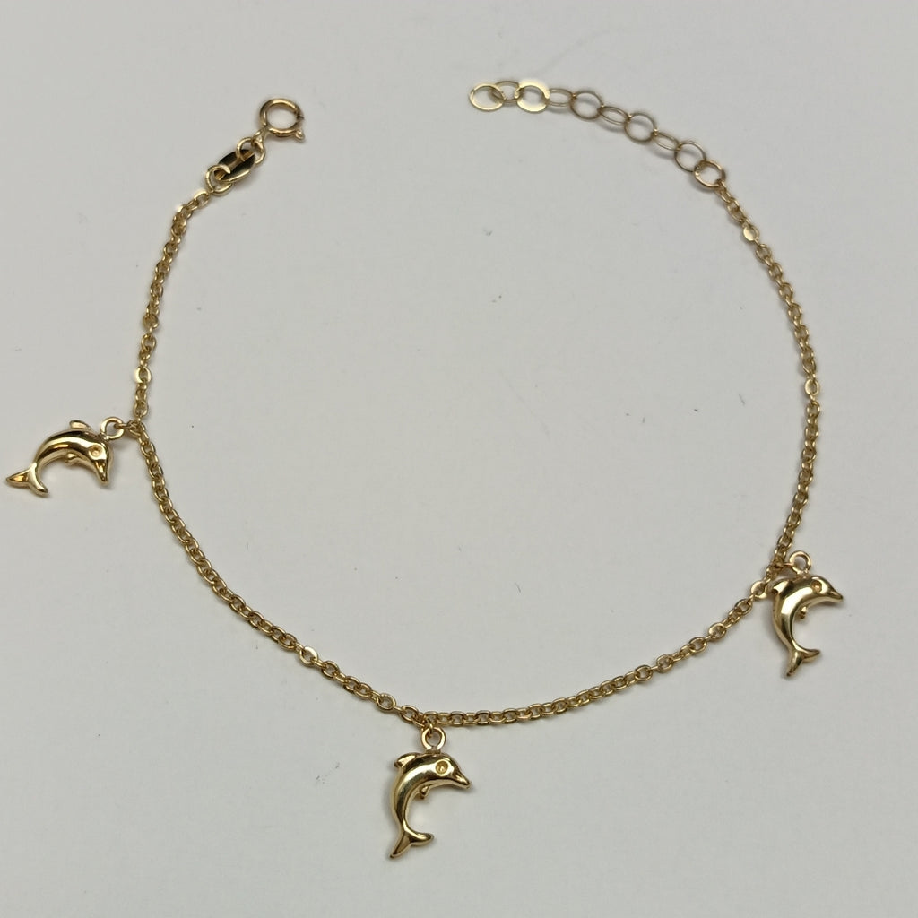 PULSERA ESPECIAL CON DIJES DELFINES 10K 18 CM 1.9 GR (NUEVO)