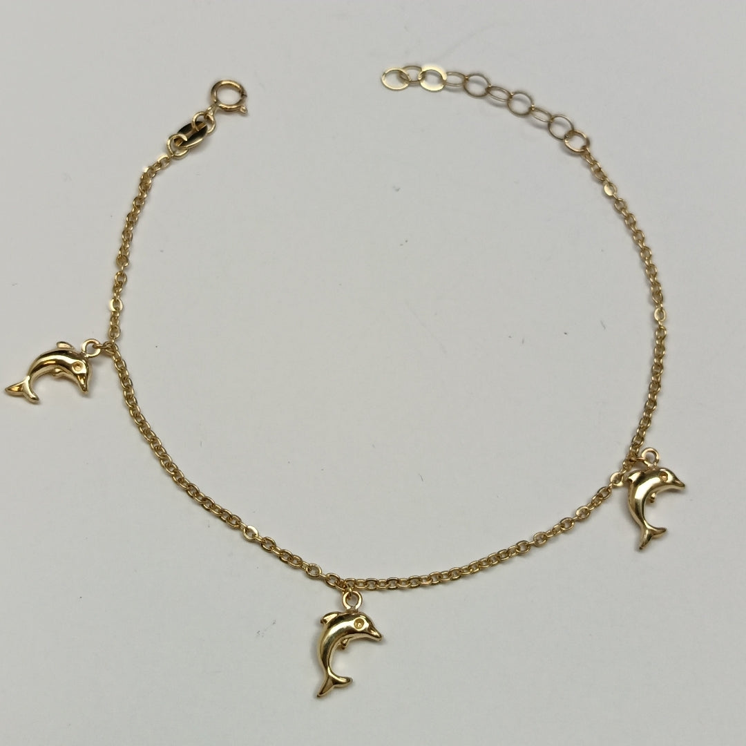 PULSERA ESPECIAL CON DIJES DELFINES 10K 18 CM 1.9 GR (NUEVO)