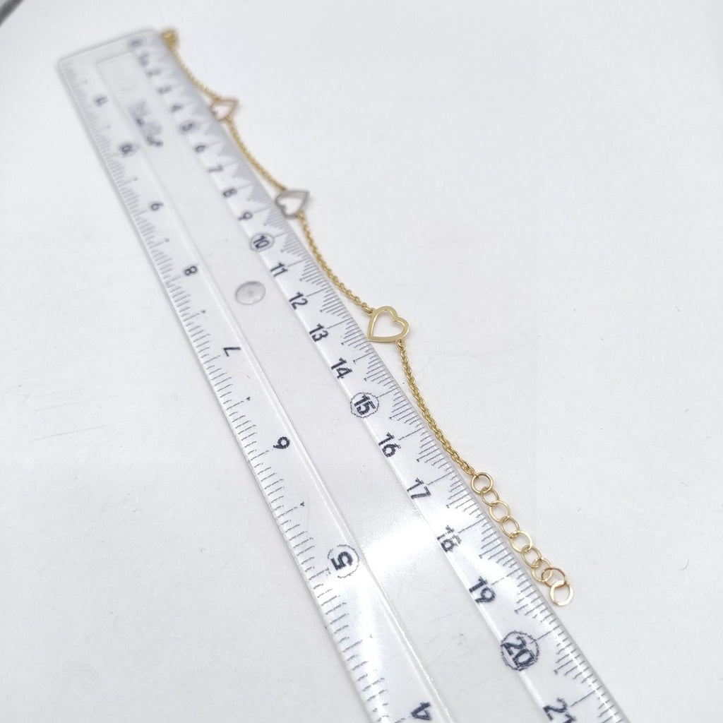 PULSERA ESPECIAL CON CORAZONES CONBINADOS 14K 18 CM 1.6 GR (NUEVO)