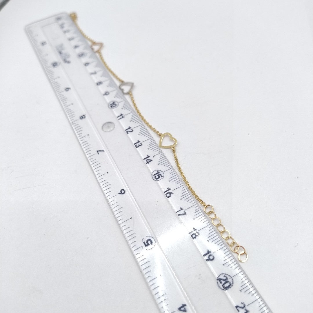 PULSERA ESPECIAL CON CORAZONES CONBINADOS 14K 18 CM 1.6 GR (NUEVO)