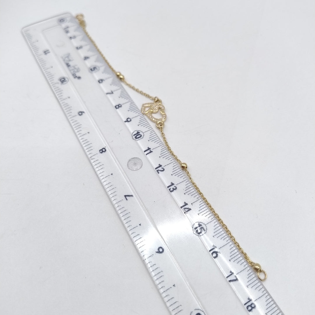 PULSERA TEJIDO ESPECIAL CORAZONES CON CIRCONIAS 14K 18 CM 2.4 GR (NUEVO)