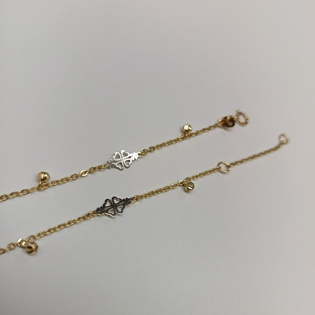 PULSERA ESPECIAL CON TREBOL 14K 18 CM 1.8 GR (NUEVO)