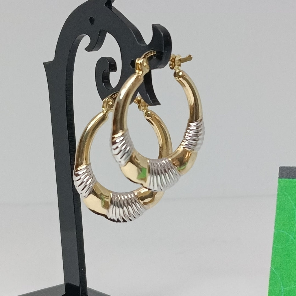 ARETES ARRACADAS HUECAS COMBINADAS 14K 2.6 GR (NUEVO)