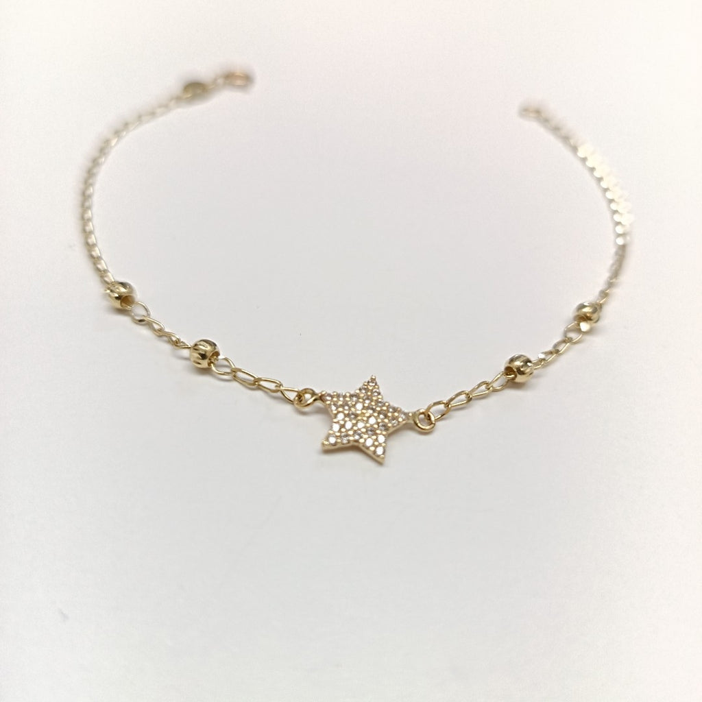 PULSERA ESPECIAL CON ESTRELLA Y CIRCONIAS 14K 18 CM 1.5 GR (NUEVO)