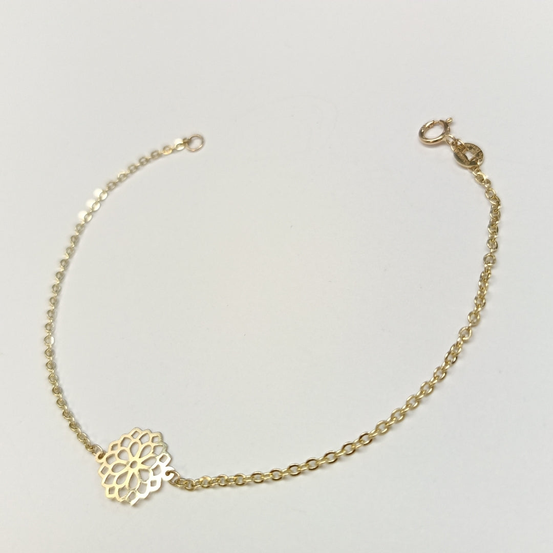 PULSERA TEJIDO ESPECIAL CON MANDALA 14K 18 CM 1.3 GR (NUEVO)
