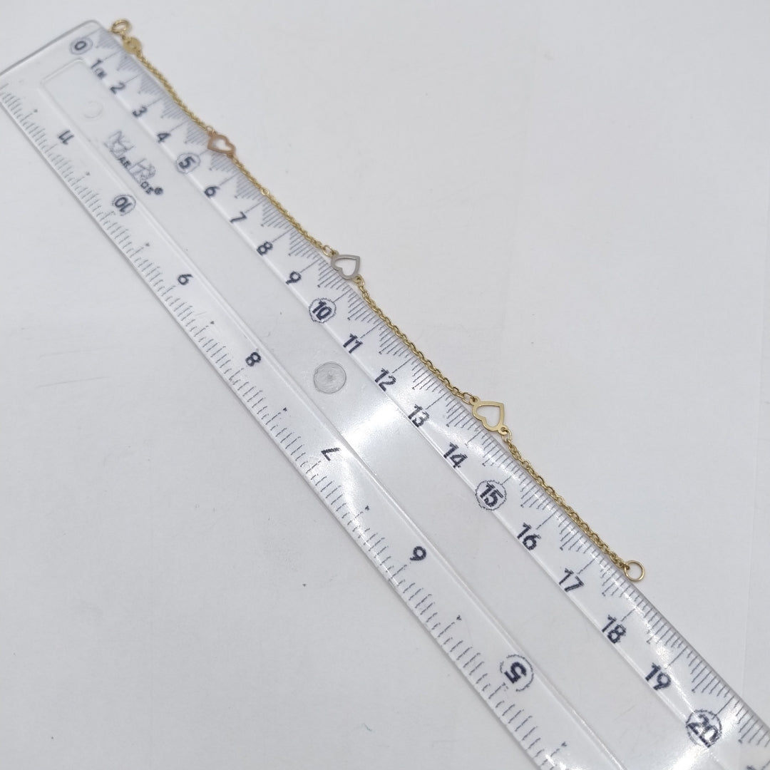 PULSERA ESPECIAL CON CORAZONES 14K 18 CM 1.3 GR (NUEVO)