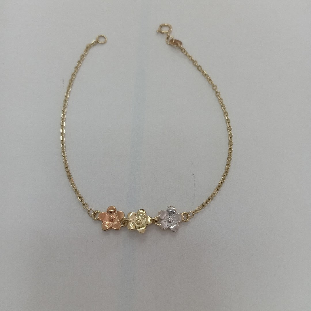PULSERA TEJIDO ESPECIAL FIG FLORES 14K 18 CM 2 GR (NUEVO)