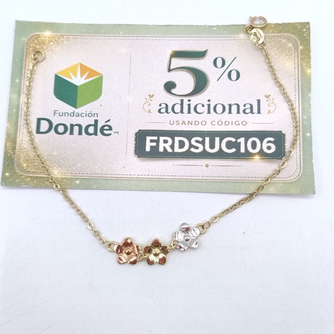 PULSERA TEJIDO ESPECIAL FIG FLORES 14K 18 CM 2 GR (NUEVO)