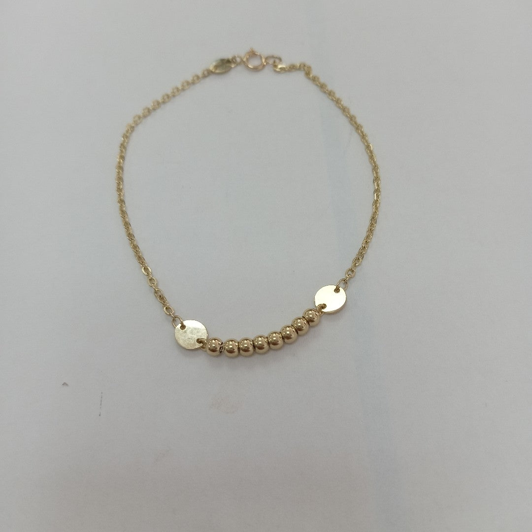 PULSERA TEJIDO ESPECIAL CON BOLITAS 14K 18 CM 1.8 GR (NUEVO)