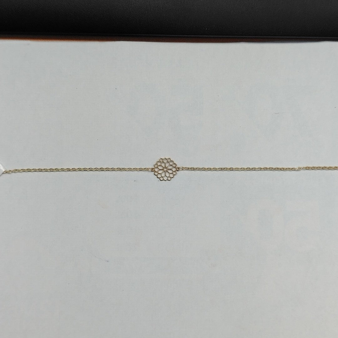 PULSERA TEJIDO ESPECIAL CON MANDALA 14K 18 CM 1.3 GR (NUEVO)