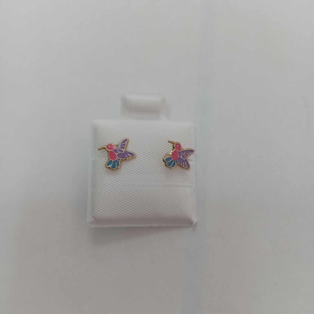 BROQUELES BROQUEL FIG COLIBRI ESMALTE ROSA 14K 0.2138 GR (NUEVO)