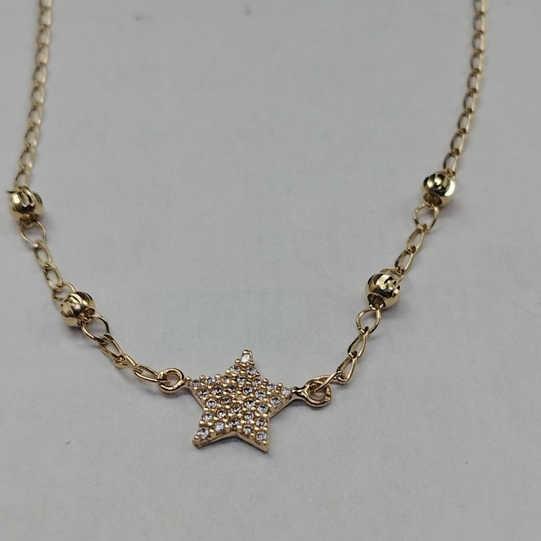 PULSERA ESPECIAL CON ESTRELLA Y CIRCONIAS 14K 18 CM 1.5 GR (NUEVO)