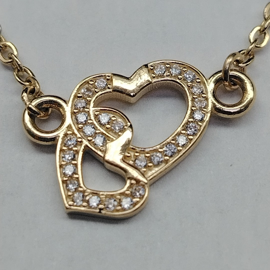 PULSERA TEJIDO ESPECIAL CORAZONES CON CIRCONIAS 14K 18 CM 2.4 GR (NUEVO)