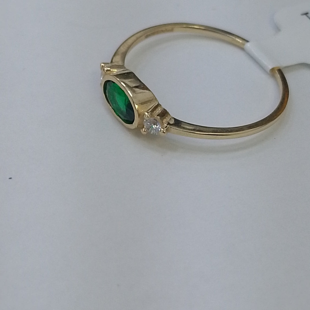 ANILLOS TEJIDO ANILLITO C CIRCONIAS Y PIEDRA VERDE 14K 8 1.2 GR (NUEVO)