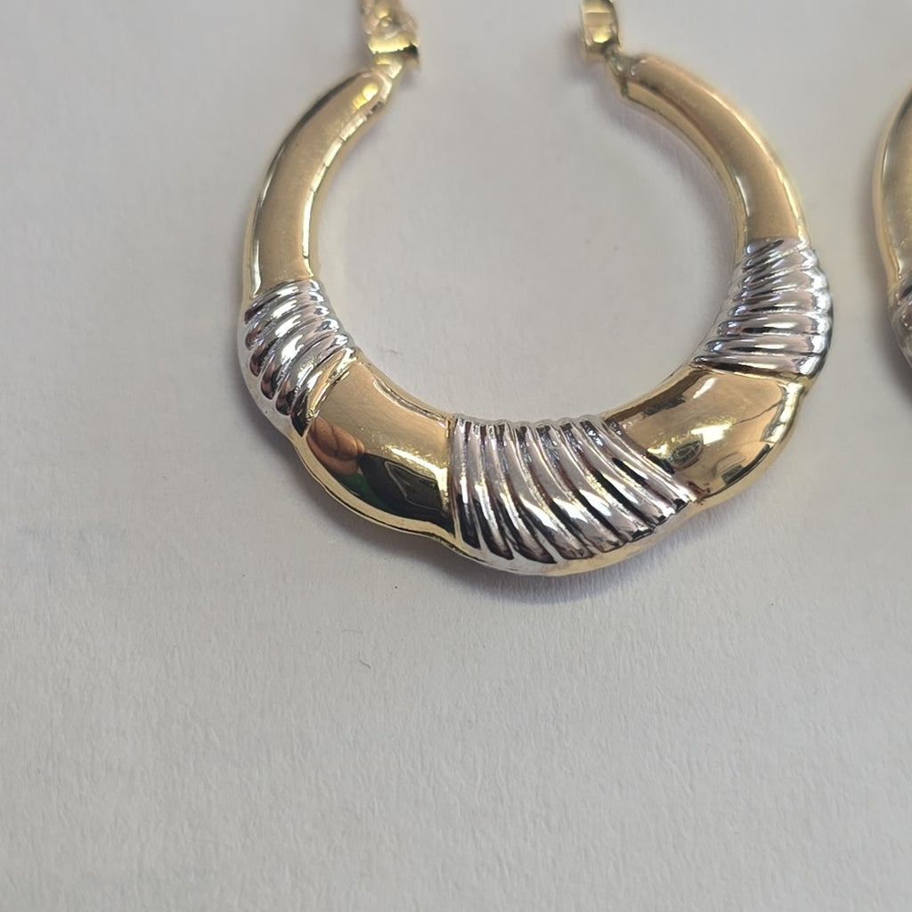 ARETES ARRACADAS HUECAS COMBINADAS 14K 2.5 GR (NUEVO)