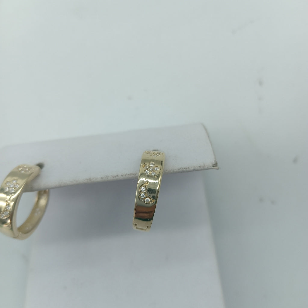 ARETES TEJIDO HUGGIES CON CIRCONIAS 14K 3 GR (NUEVO)