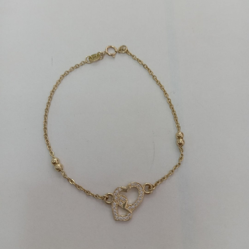 PULSERA TEJIDO ESPECIAL CORAZONES CON CIRCONIAS 14K 18 CM 2.4 GR (NUEVO)