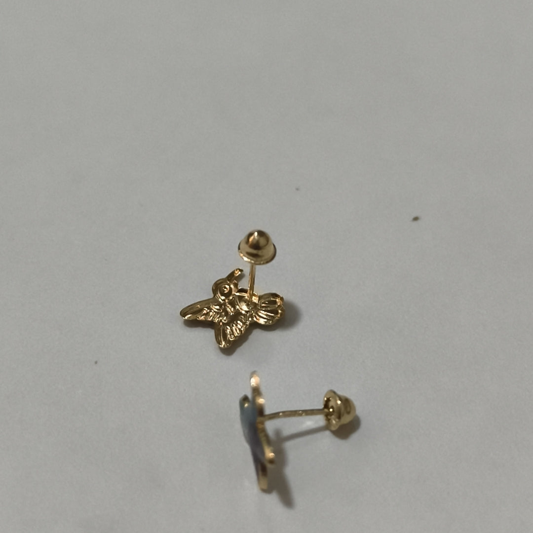 BROQUELES BROQUEL FIG COLIBRI ESMALTE AZUL 14K 0.2138 GR (NUEVO)