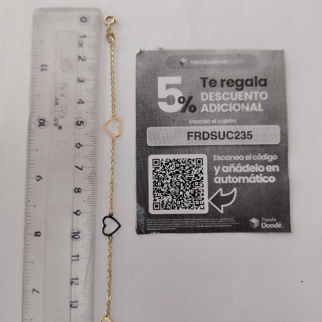 PULSERA ESPECIAL CON CORAZONES CONBINADOS 14K 18 CM 1.7 GR (NUEVO)