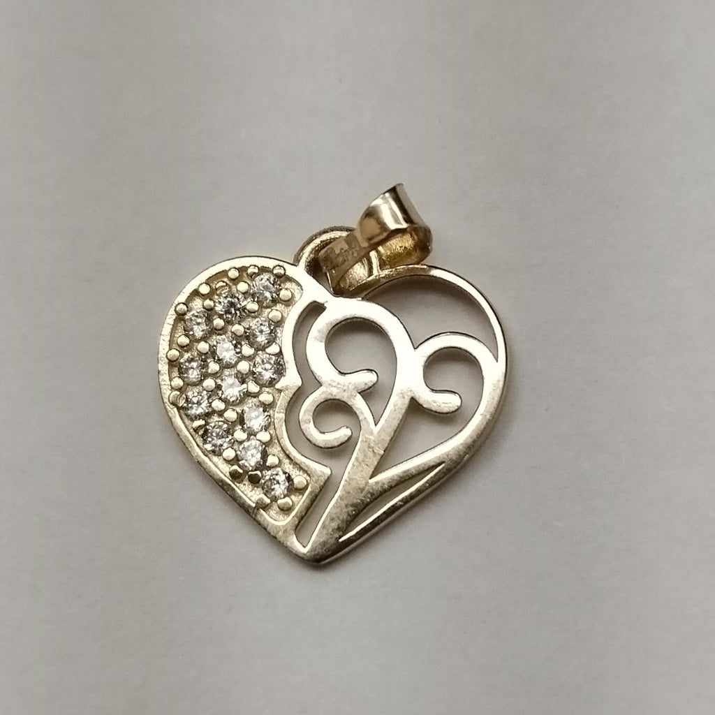 DIJE TEJIDO CORAZON CON CIRCONIAS Y ARBOL DE LA VIDA 14K 0.8 GR (NUEVO)