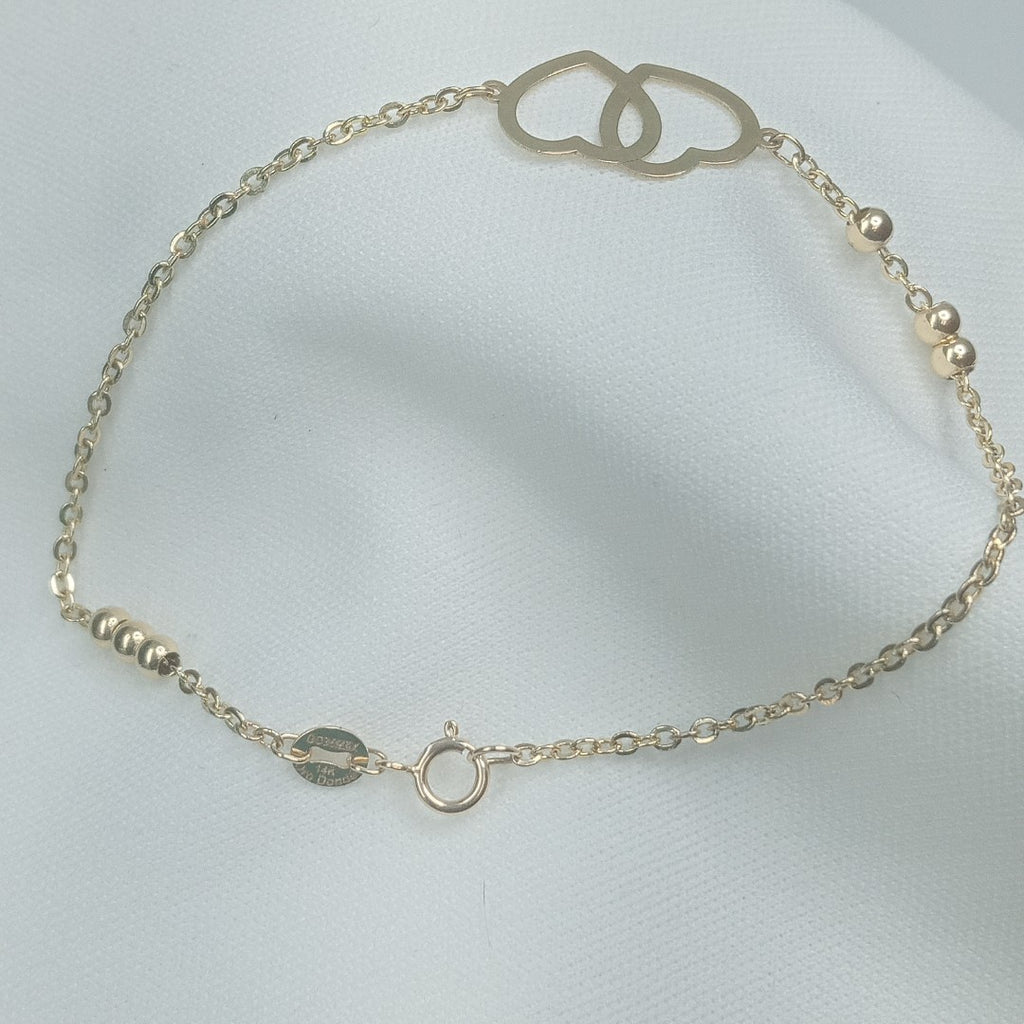 PULSERA TEJIDO ESPECIAL C CORAZONES 14K 18 CM 1.7 GR (NUEVO)