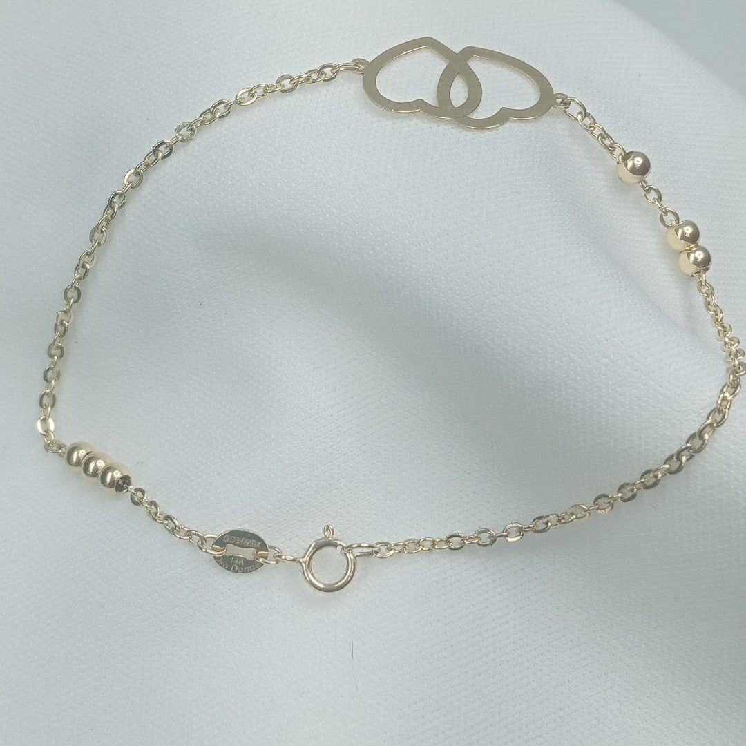 PULSERA TEJIDO ESPECIAL C CORAZONES 14K 18 CM 1.7 GR (NUEVO)