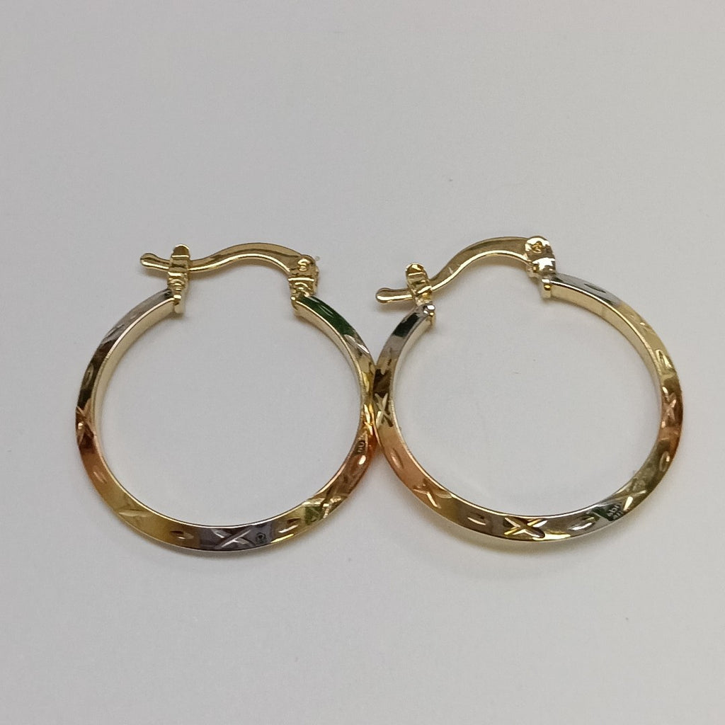 ARETES TEJIDO ARRACADAS BISELADAS COMBINADAS 14K 1.4 GR (NUEVO)