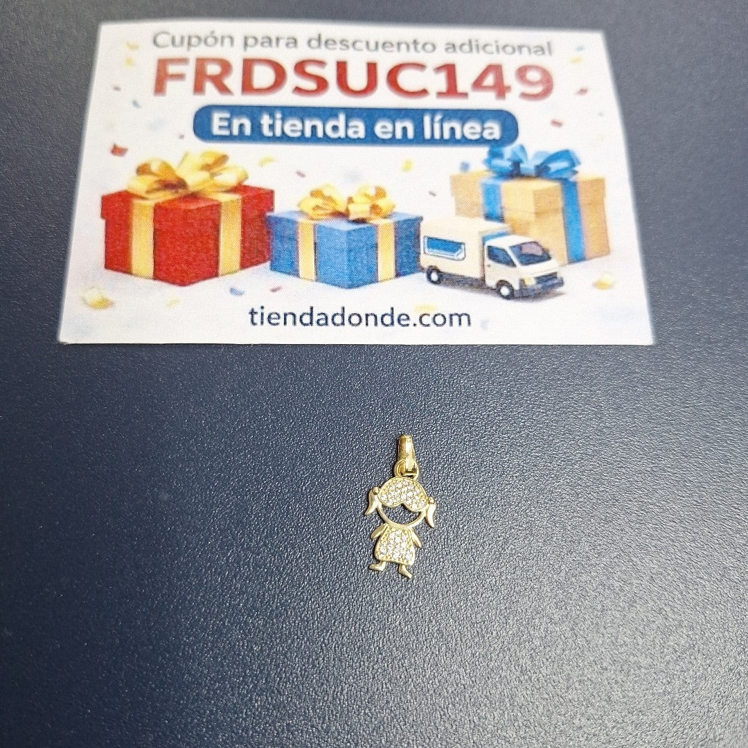 DIJE TEJIDO NIÑA CON CIRCONIAS 14K 0.8 GR (NUEVO)