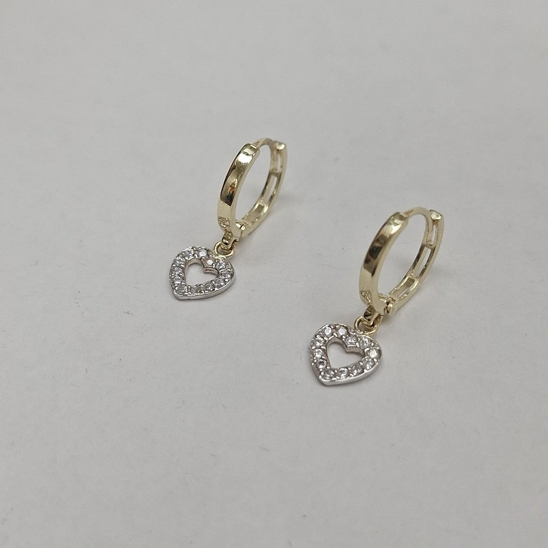 ARETES HUGGIES CON DIJE CORAZON Y CIRCONIAS 14K 2.2 GR (NUEVO)