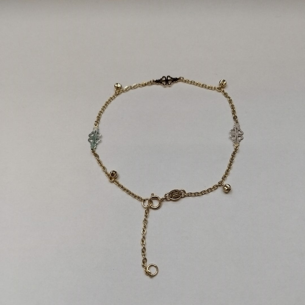 PULSERA ESPECIAL CON TREBOL 14K 18 CM 1.8 GR (NUEVO)