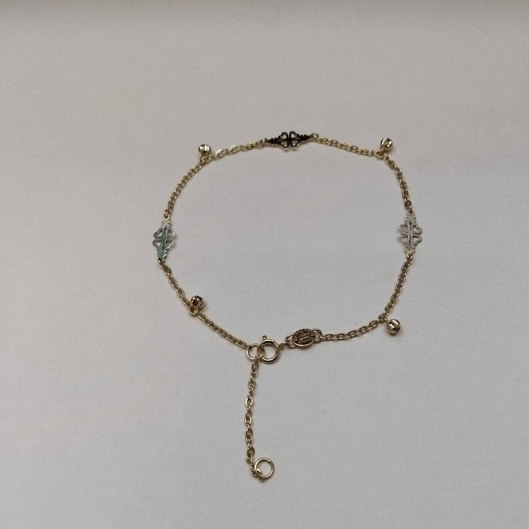 PULSERA ESPECIAL CON TREBOL 14K 18 CM 1.8 GR (NUEVO)