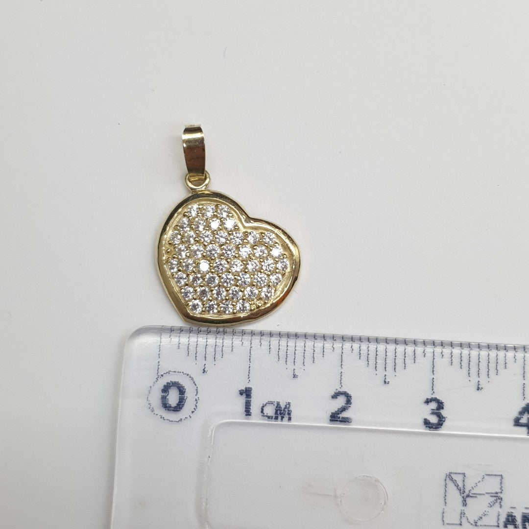 DIJE TEJIDO CORAZON CON CIRCONIAS 14K 1.8 GR (NUEVO)