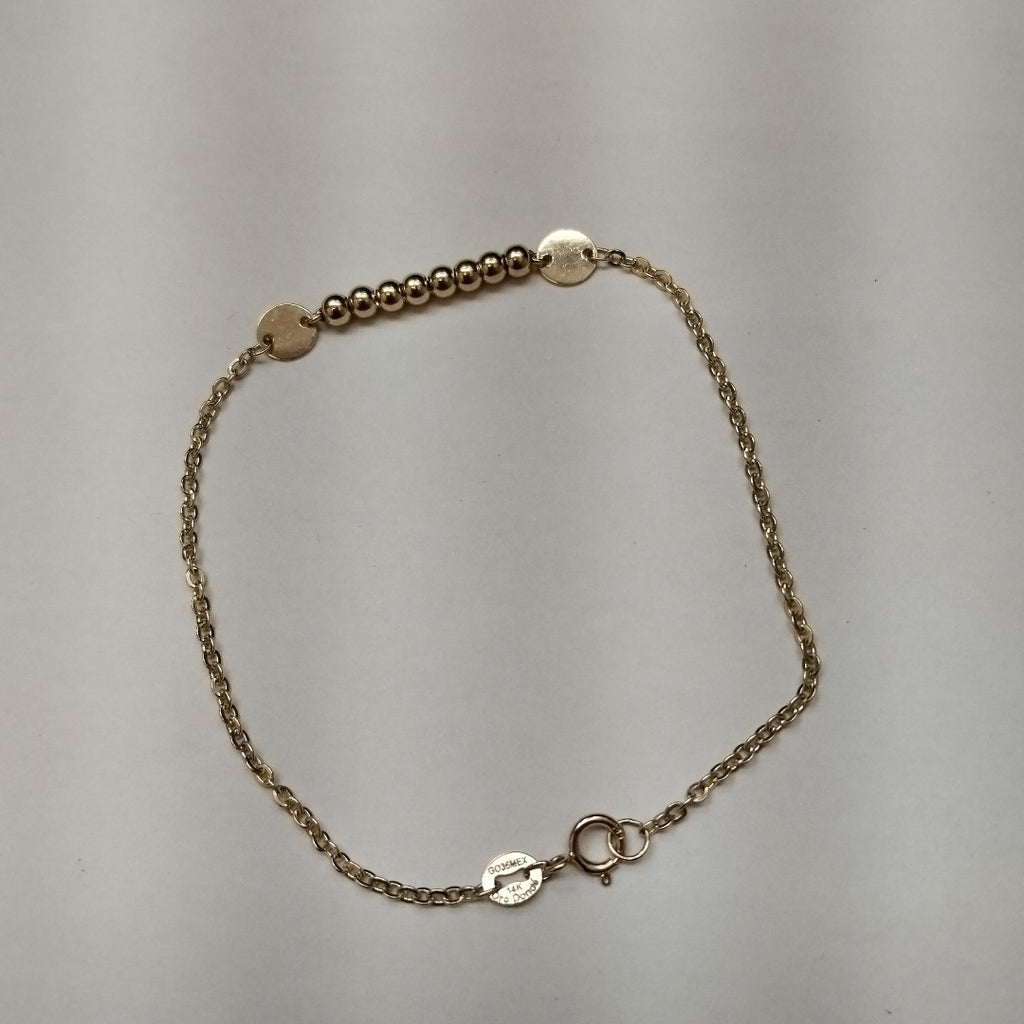 PULSERA TEJIDO ESPECIAL CON BOLITAS 14K 18 CM 1.8 GR (NUEVO)