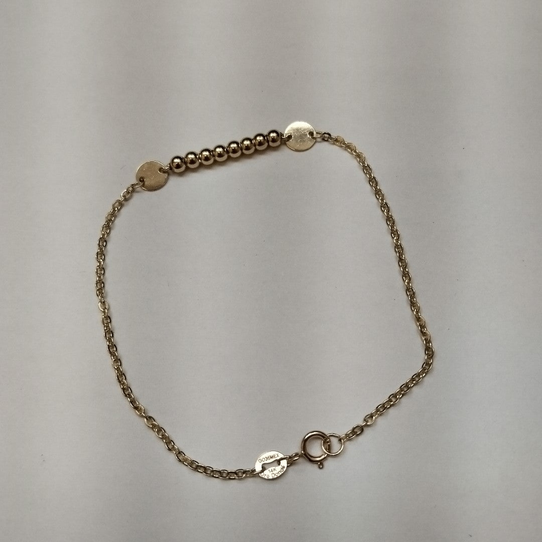 PULSERA TEJIDO ESPECIAL CON BOLITAS 14K 18 CM 1.8 GR (NUEVO)