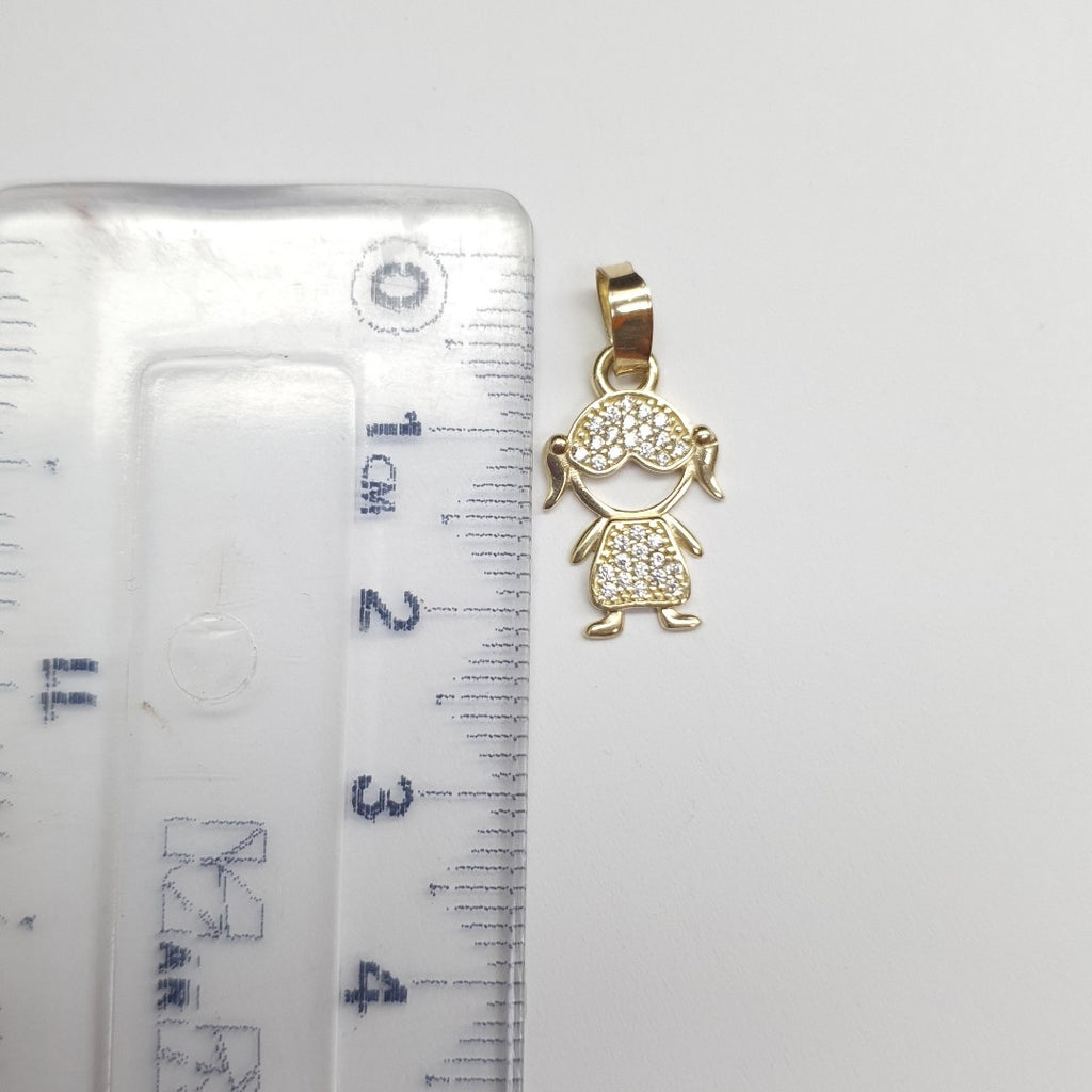 DIJE TEJIDO NIÑA CON CIRCONIAS 14K 0.9 GR (NUEVO)