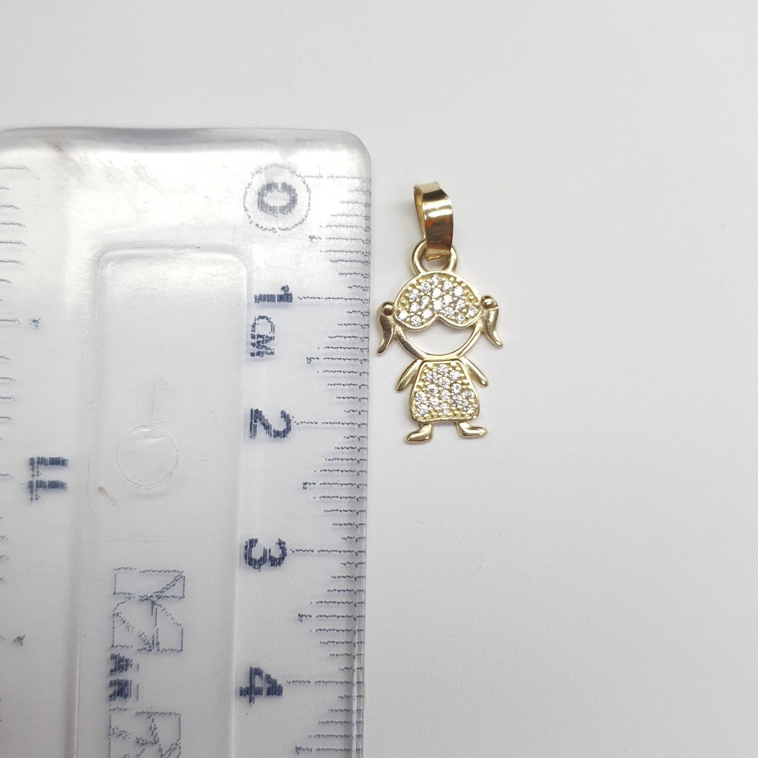 DIJE TEJIDO NIÑA CON CIRCONIAS 14K 0.9 GR (NUEVO)