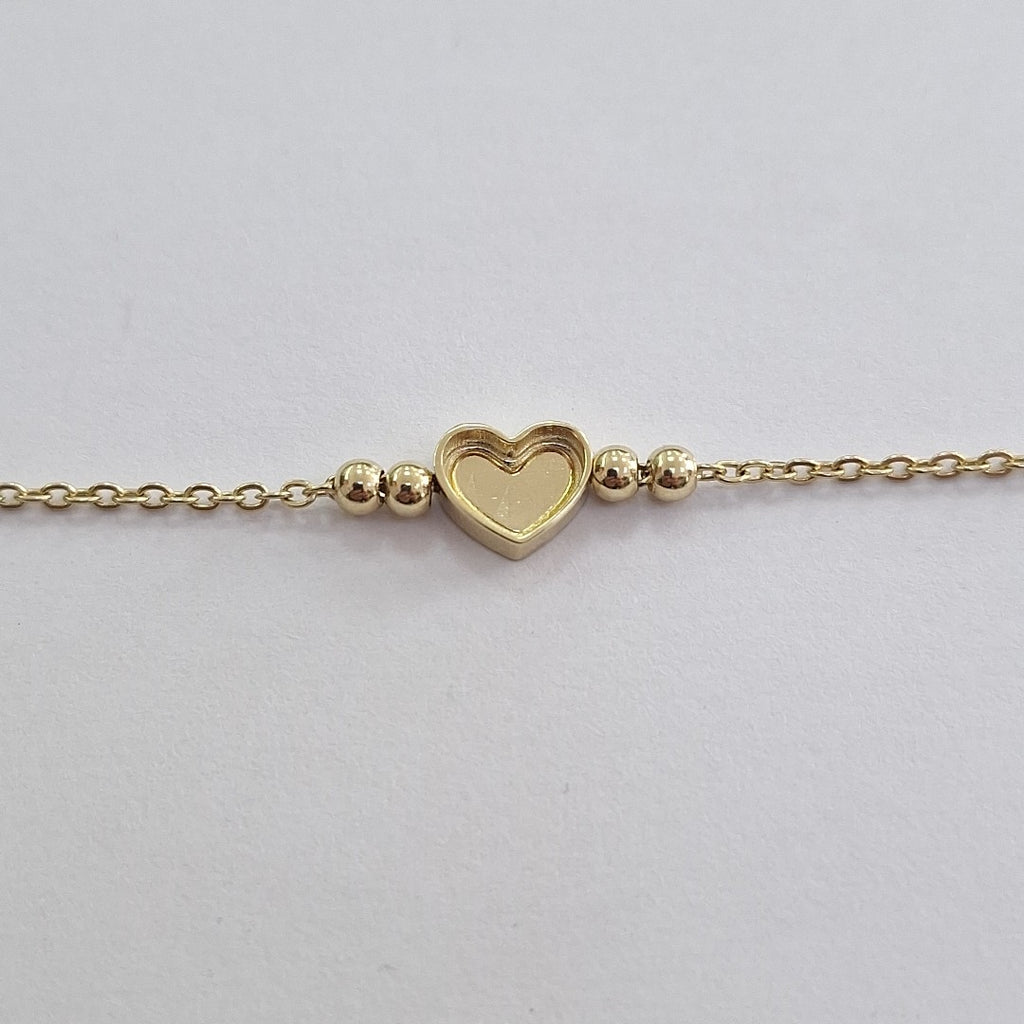 PULSERA TEJIDO ESPECIAL CON FIGURA CORAZON CON ESMALTE ROSA 14K 18 CM 1.9 GR (NUEVO)