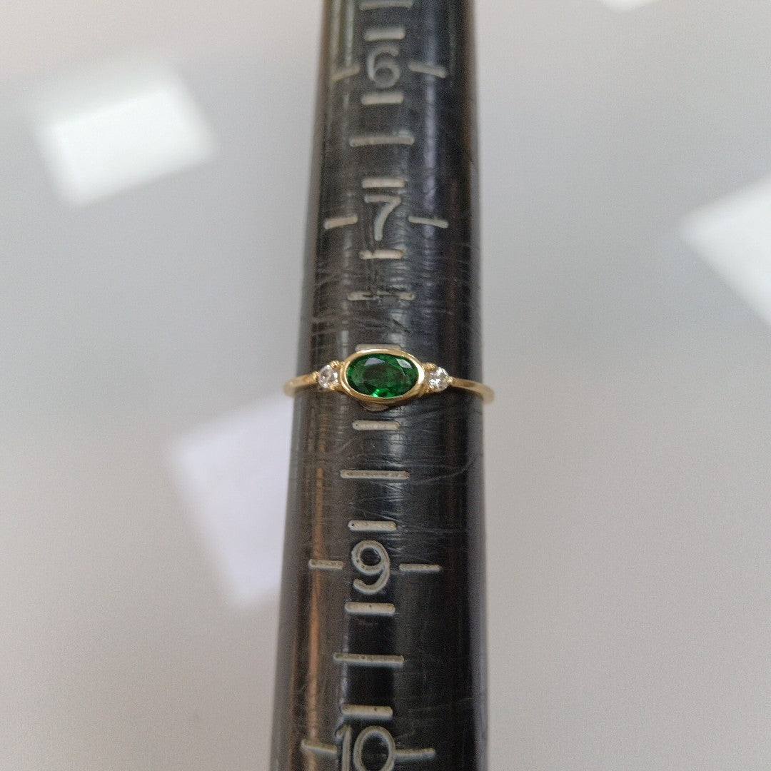 ANILLOS TEJIDO ANILLITO C CIRCONIAS Y PIEDRA VERDE 14K 8 1.2 GR (NUEVO)