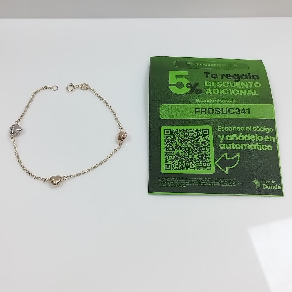 PULSERA ESP CON CORAZONES COMBINADOS 14K 18 CM 1.6 GR (NUEVO)