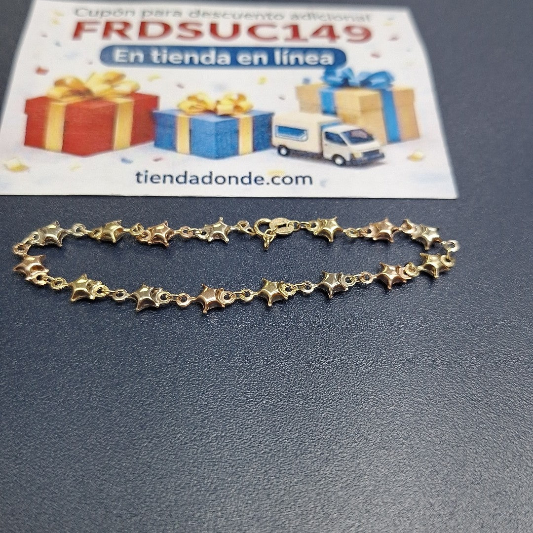 PULSERA TEJIDO ESPECIAL ESTRELLAS COMBINADAS 14K 18 CM 2.3 GR (NUEVO)