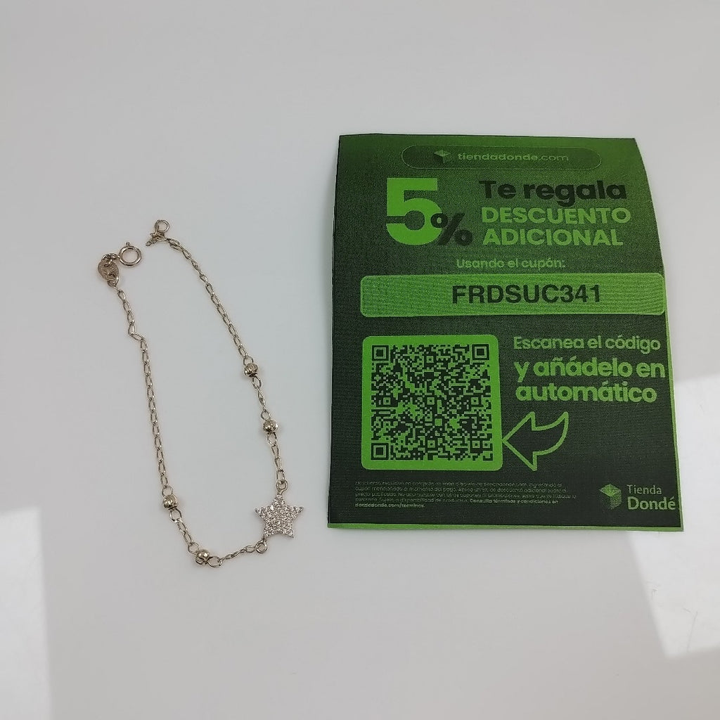 PULSERA ESPECIAL CON ESTRELLA Y CIRCONIAS 14K 18 CM 1.5 GR (NUEVO)