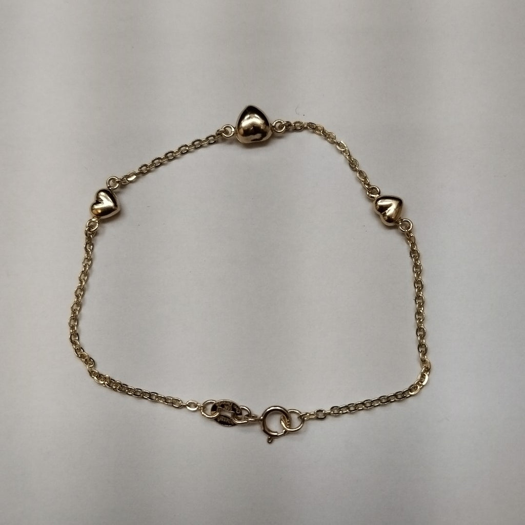 PULSERA TEJIDO ESPECIAL CON CORAZONES 14K 18 CM 1.7 GR (NUEVO)