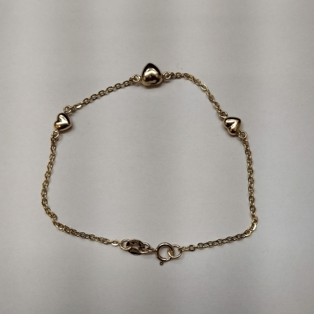 PULSERA TEJIDO ESPECIAL CON CORAZONES 14K 18 CM 1.7 GR (NUEVO)