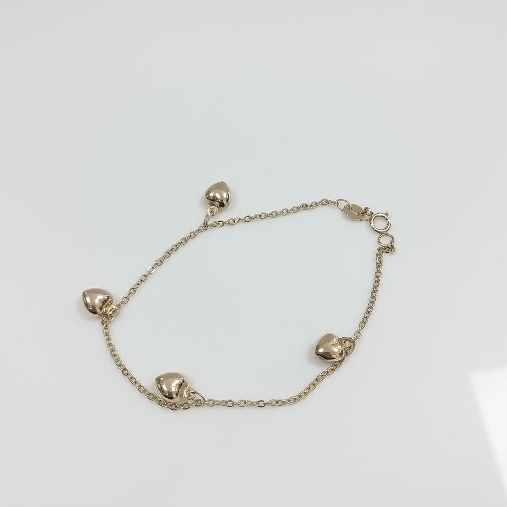 PULSERA ESP CON FIG CORAZONES 14K 18 CM 1.8 GR (NUEVO)