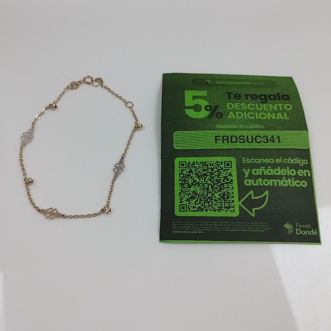 PULSERA ESPECIAL CON TREBOL 14K 18 CM 1.9 GR (NUEVO)
